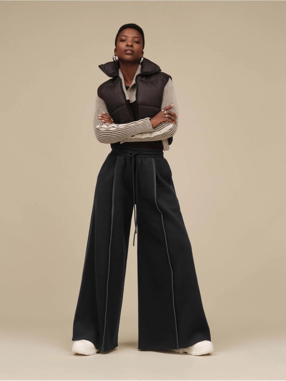 UGG Black Wide-Leg High-Waist Drawstring Pants